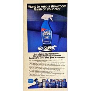 Borden Rain Dance Showroom Finish Liquid Car Wax "No Sweat"Vintage Print Ad 1983